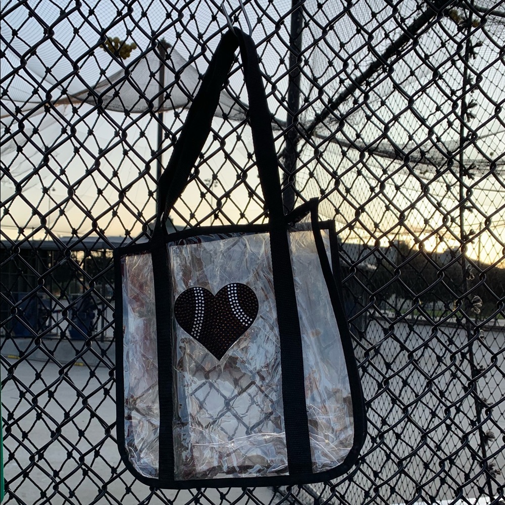 Clear football rhinestone heart patch bag